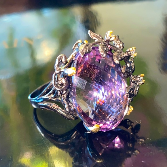 Artist created, stamped 925 Jewelry - Exquisite Rare Genuine Ametrine Aquamarine Ring